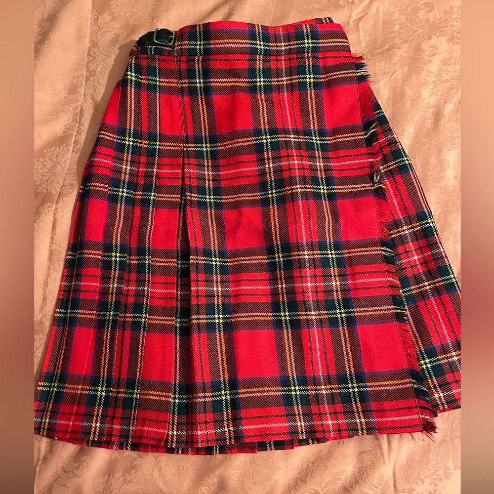 James Pringle Weavers Red Plaid Wool Kilt/ Skirt ~Kids 8 ~Scottish Highland EUC